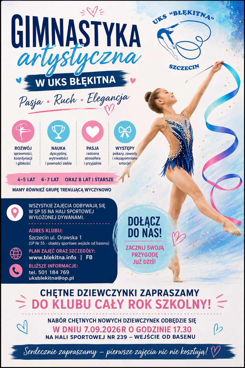 plakat nabór 2026/2027 gimnastyka artystyczna szczecin